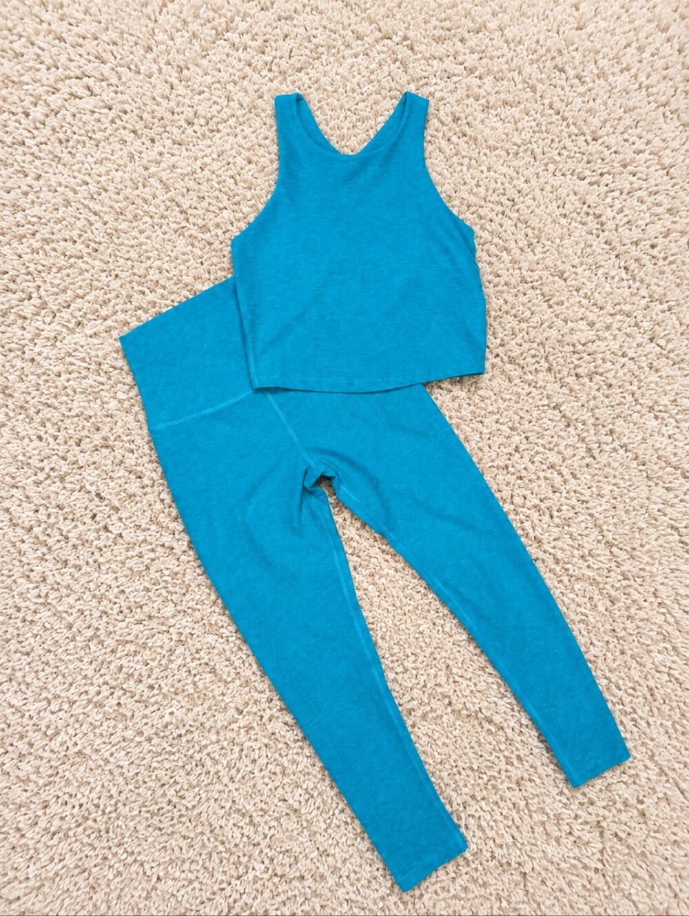 Beyond Yoga Spacedye Teal Blue Set Refocus Cropped Tank + Leggings S Small